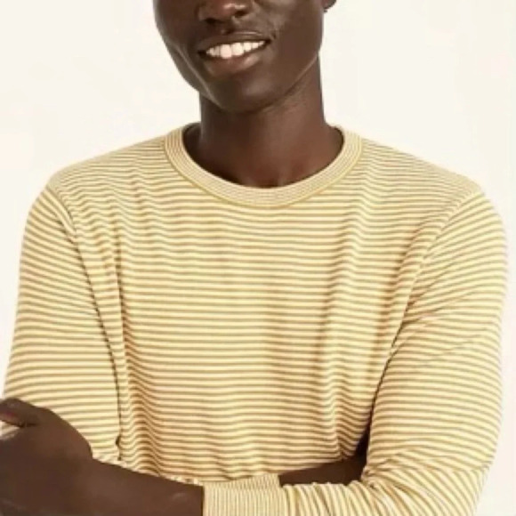 J. CREW Lightweight Cotton Crewneck Sweater in Burnt Saffron‎ Stripe - Picture 2 of 9